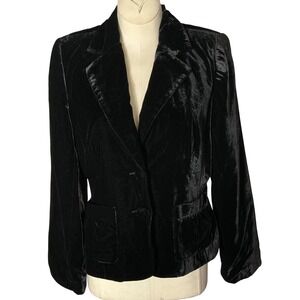 I.N. Studio Petite Black Velveteen Blazer Jacket 10P Women's Holiday Velvet Look